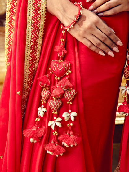 Custom Initial Red Bangle with Latkan (Single Hand)