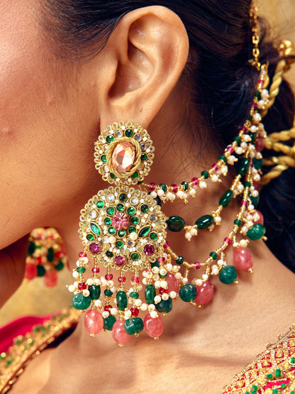 Gulnaar Earrings with Earchains, Mangtikka & Ring
