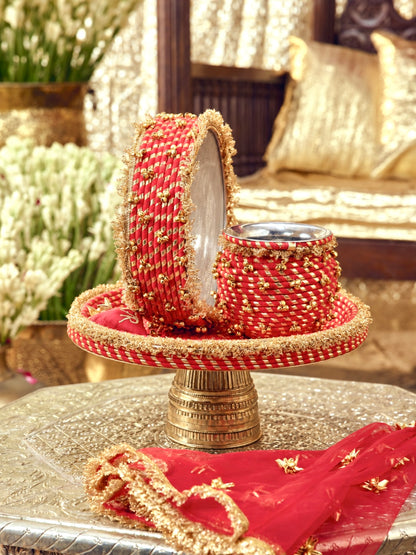 Kumkum Essential Karwa Chauth Pooja Hamper - Red (Thali Without Latkan)