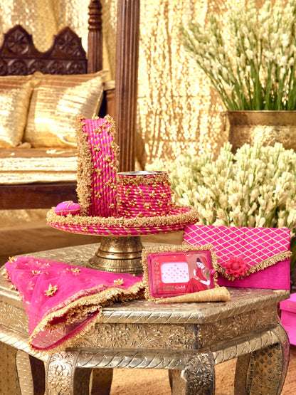 Kumkum Essential Karwa Chauth Full Pooja Hamper - Rani Pink (Thali Without Latkan)