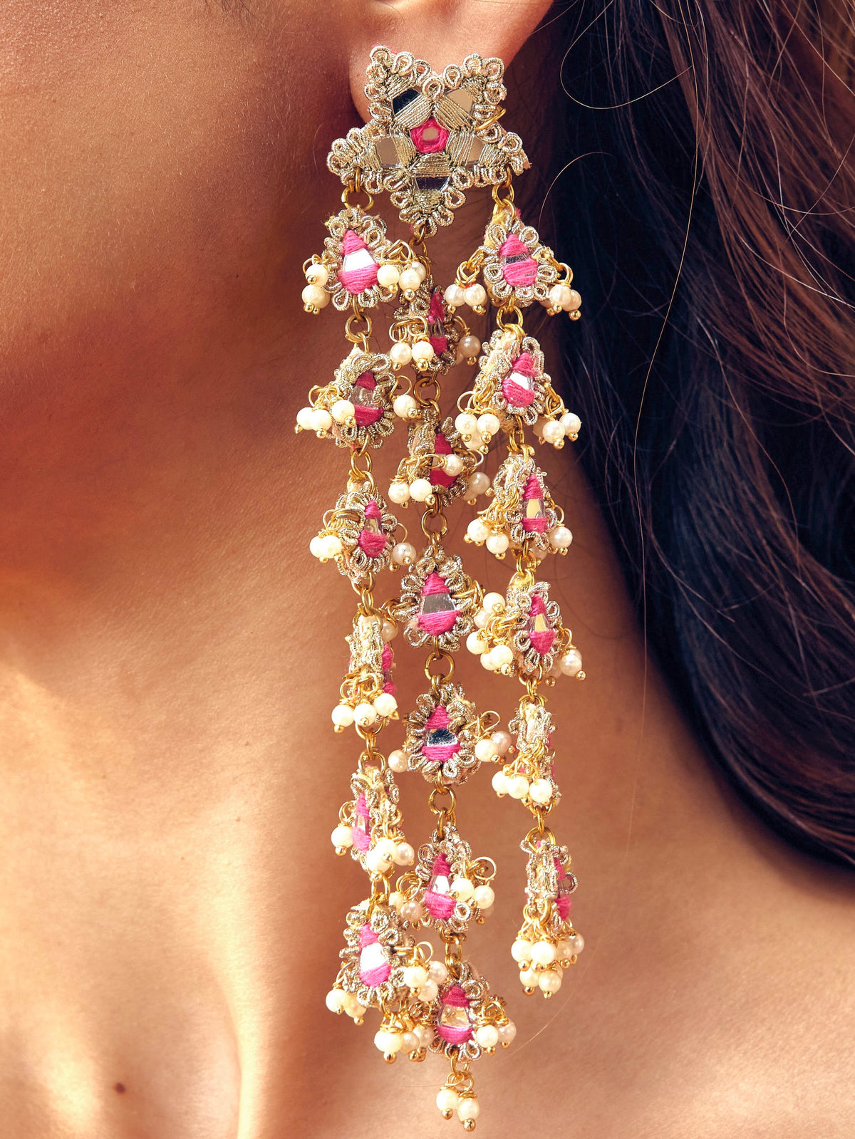 Jhilmil Earrings - Rani Pink