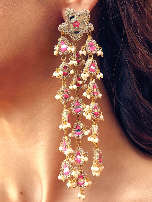 Jhilmil Earrings - Rani Pink