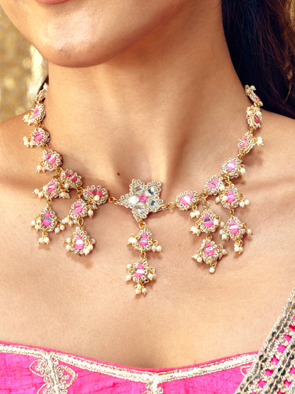 Jhilmil Necklace - Rani Pink