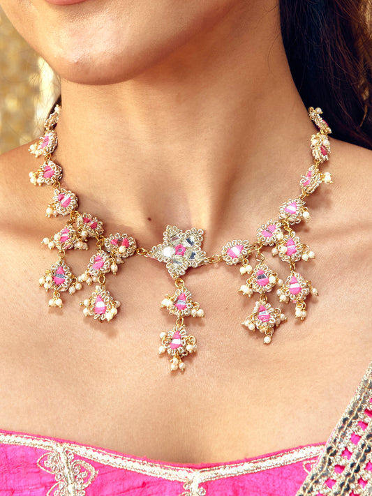 Jhilmil Necklace - Rani Pink