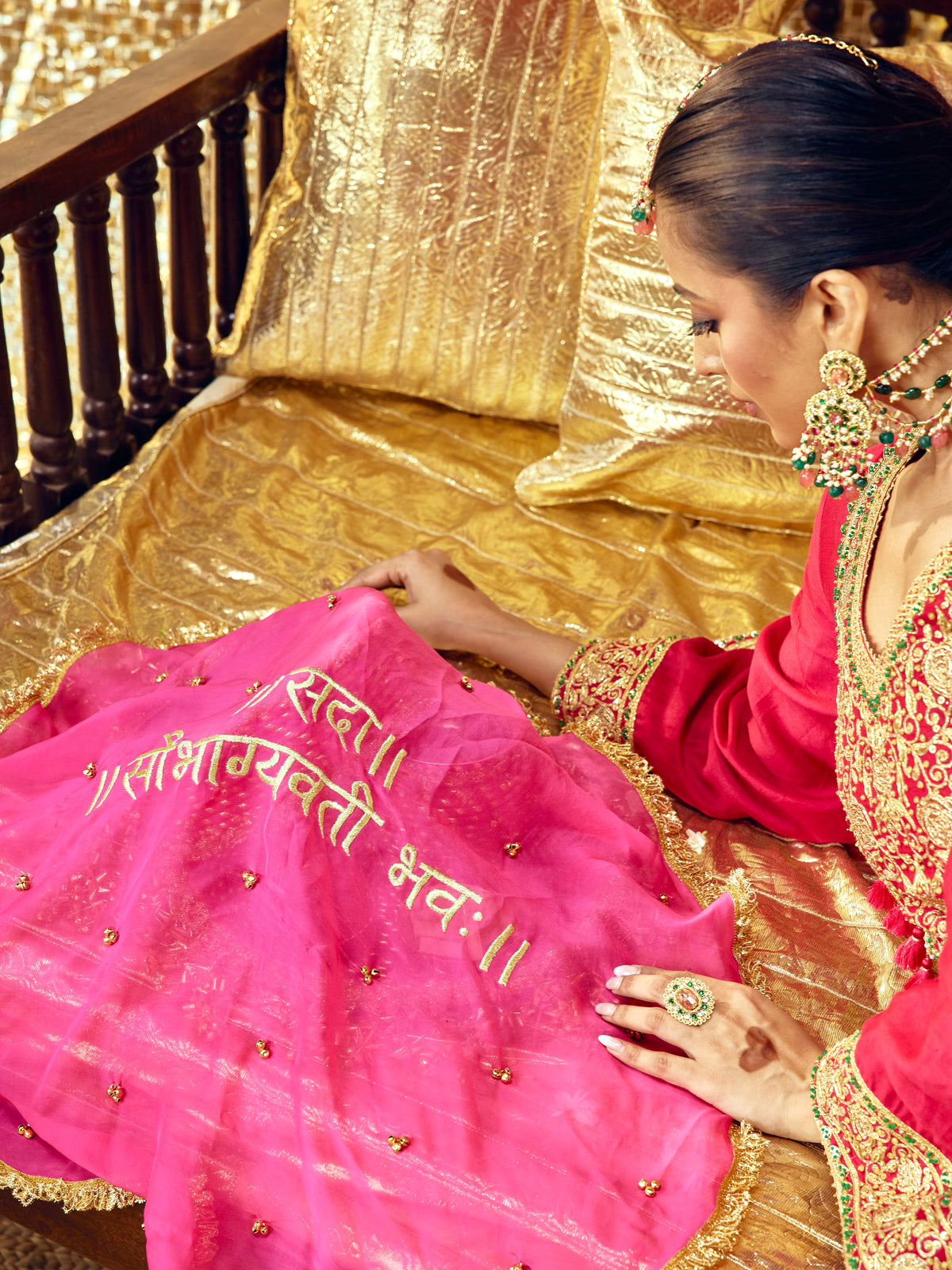 Saubhagyavati Bhava Karwa Chauth Chunri - Rani Pink