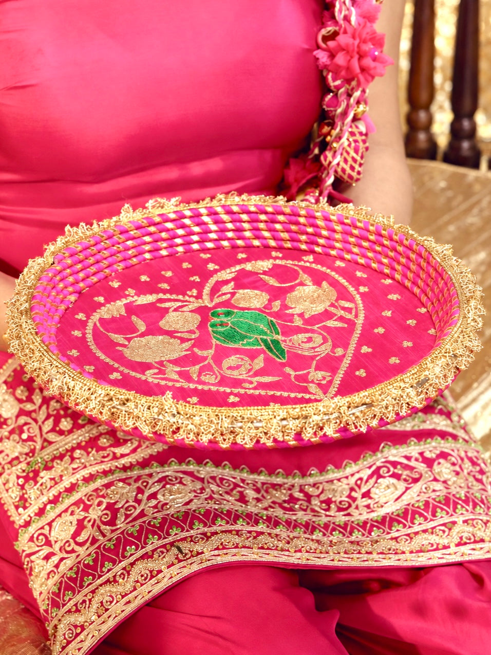 Tota Maina Essential Karwa Chauth Pooja Hamper - Rani Pink (Thali Without Latkan)