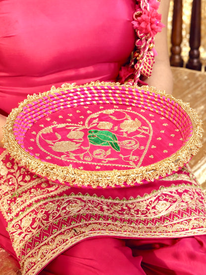 Tota Maina Essential Karwa Chauth Pooja Hamper - Rani Pink (Thali Without Latkan)