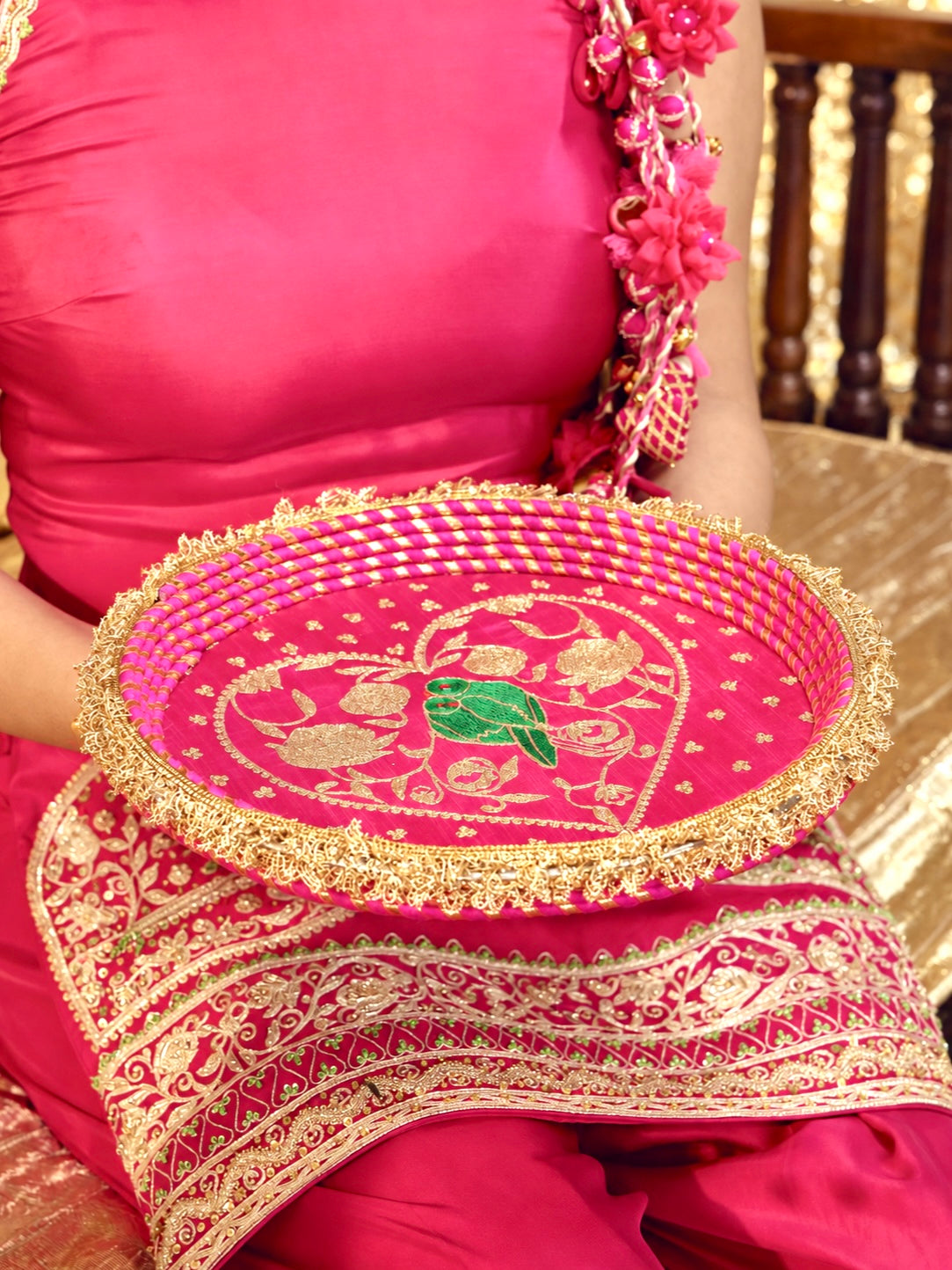 Tota Maina Essential Karwa Chauth Pooja Hamper - Rani Pink (Thali Without Latkan)