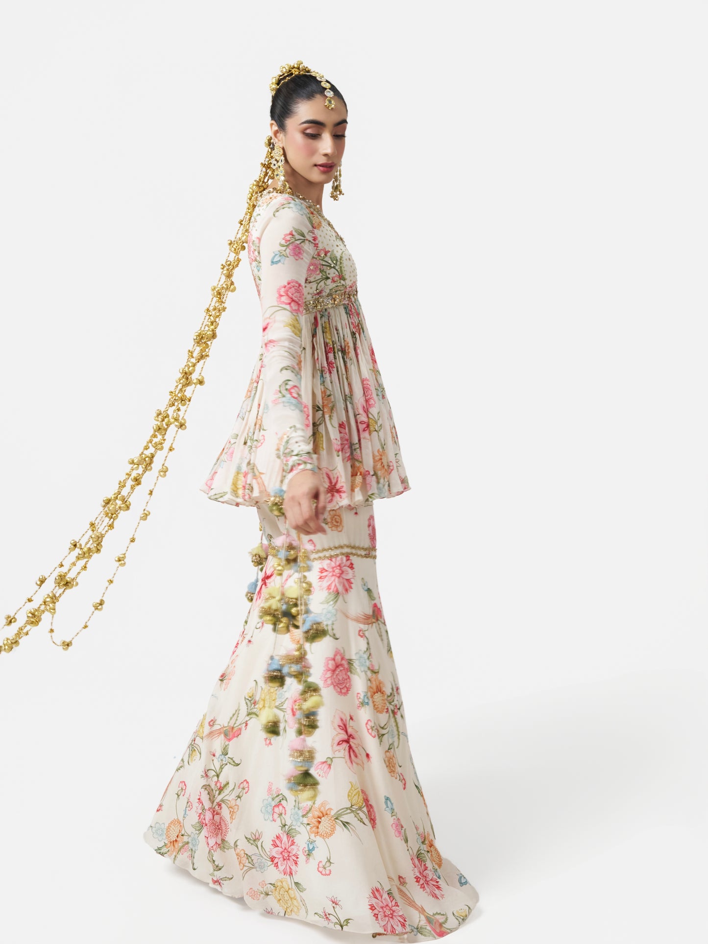 Dilruba Peplum Sharara Set - Ivory
