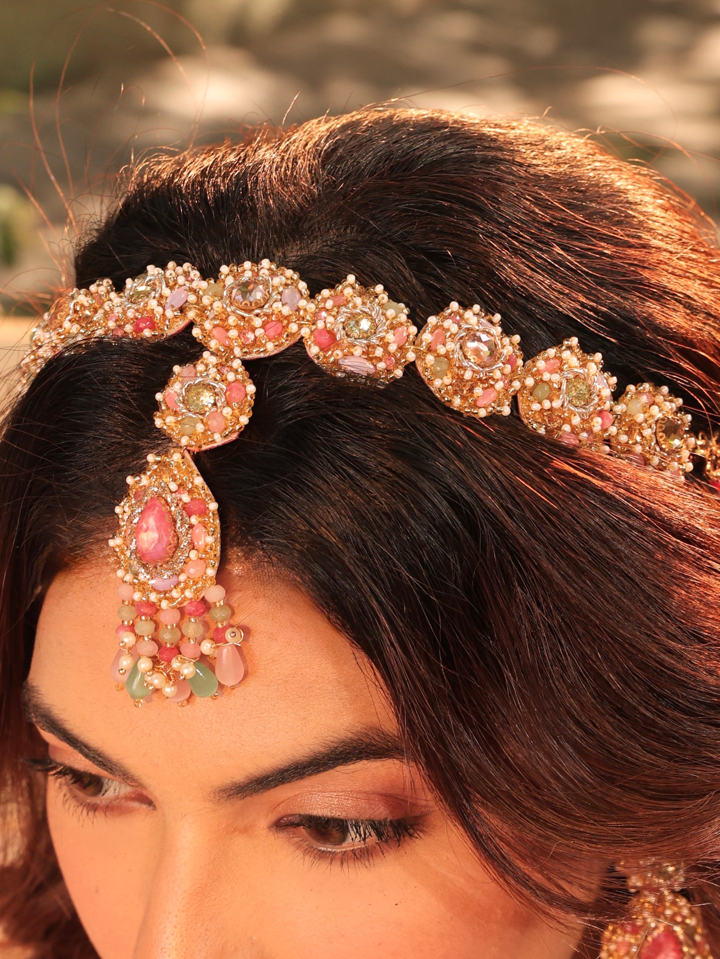 Dream Girl (Drop Earrings, Mathapatti, Necklace & Pair of Hathphool Set)