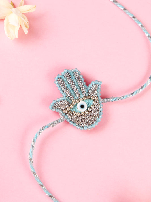 Handmade Pastel Blue Hamsa Brother Rakhi for Raksha Bandhan gifting