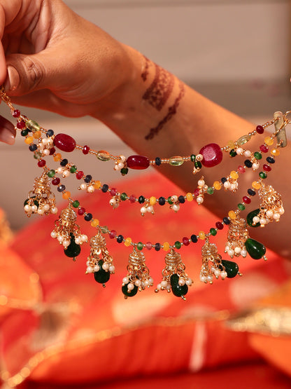 Noorani (Earrings with Earchains, Mangtikka, Passa, Choker & Pair of Hathphool Set)