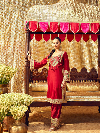 Tota Maina Farshi Salwar Set - Maroon