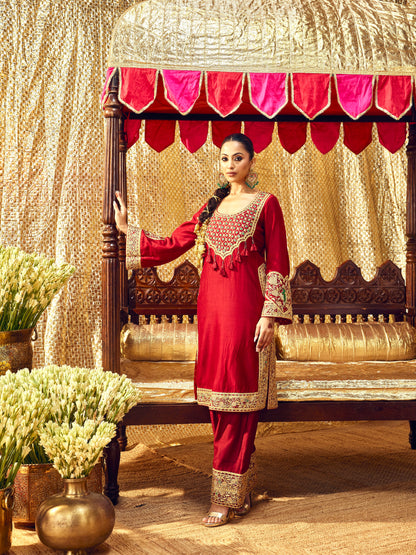 Tota Maina Farshi Salwar Set - Maroon