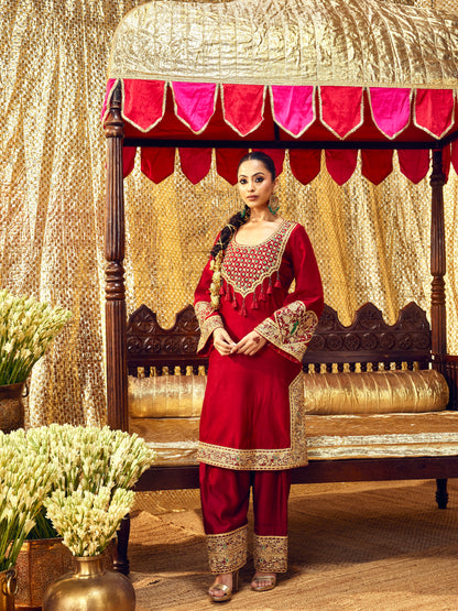Tota Maina Farshi Salwar Set - Maroon