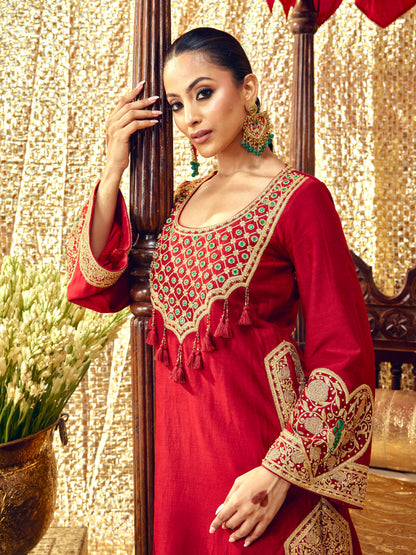 Tota Maina Farshi Salwar Set - Maroon