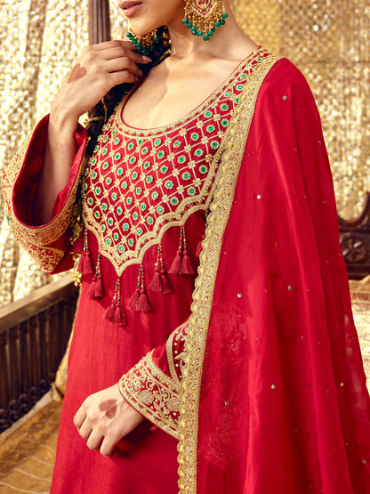Tota Maina Farshi Salwar Set - Maroon