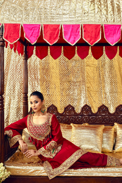 Tota Maina Farshi Salwar Set - Maroon