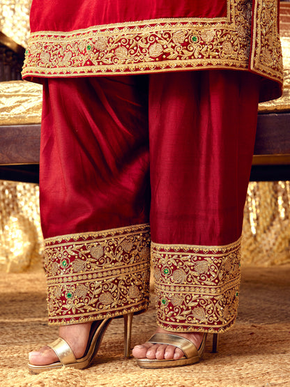 Tota Maina Farshi Salwar Set - Maroon