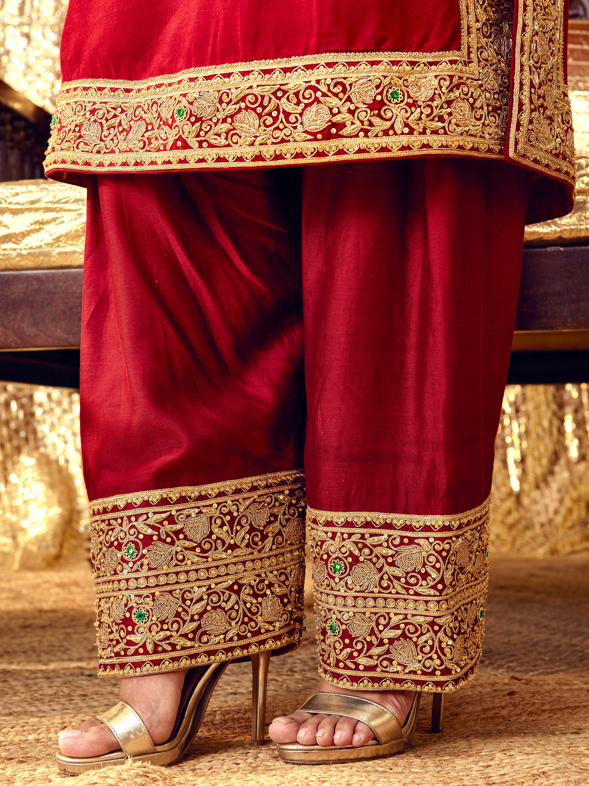 Tota Maina Farshi Salwar Set - Maroon