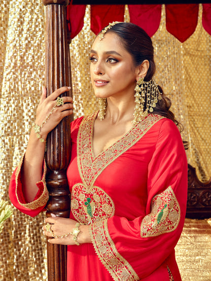Tota Maina Farshi Salwar Set - Red