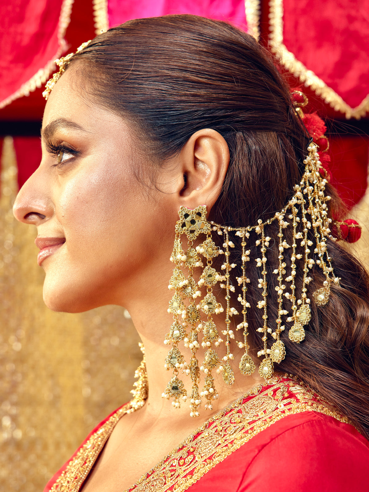 Jhilmil Earrings with Earchains - Gold