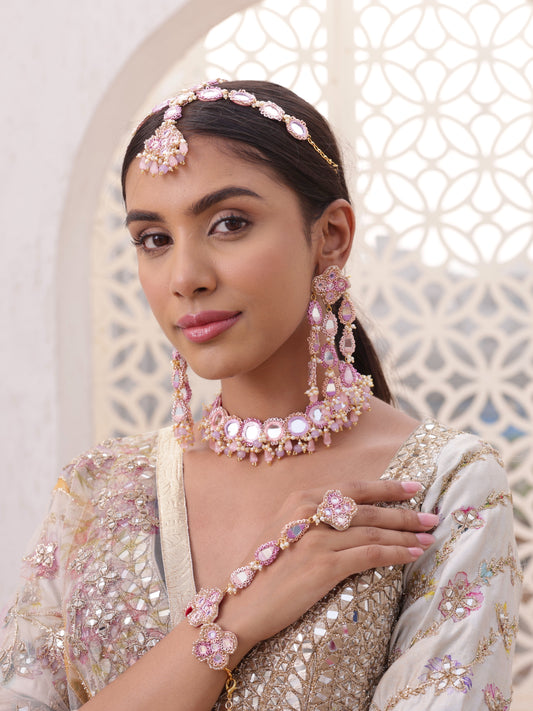 Ishq Lilac (3 Tier Earrings, Mathapatti, Sleek Necklace & Pair of Hathphool)