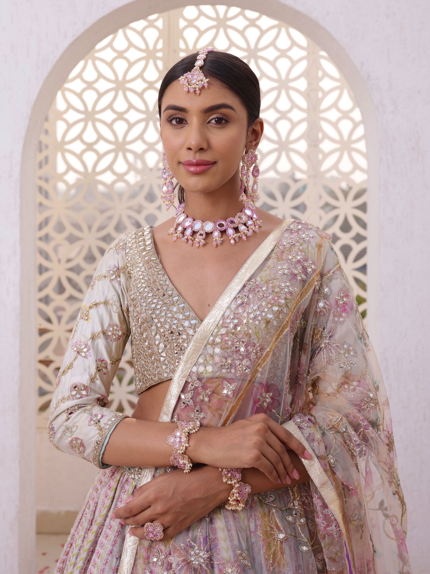 Ishq Lilac (2 Tier Earrings, Mangtikka, Necklace with Drops & Pair of Bracelets with Ring Set)