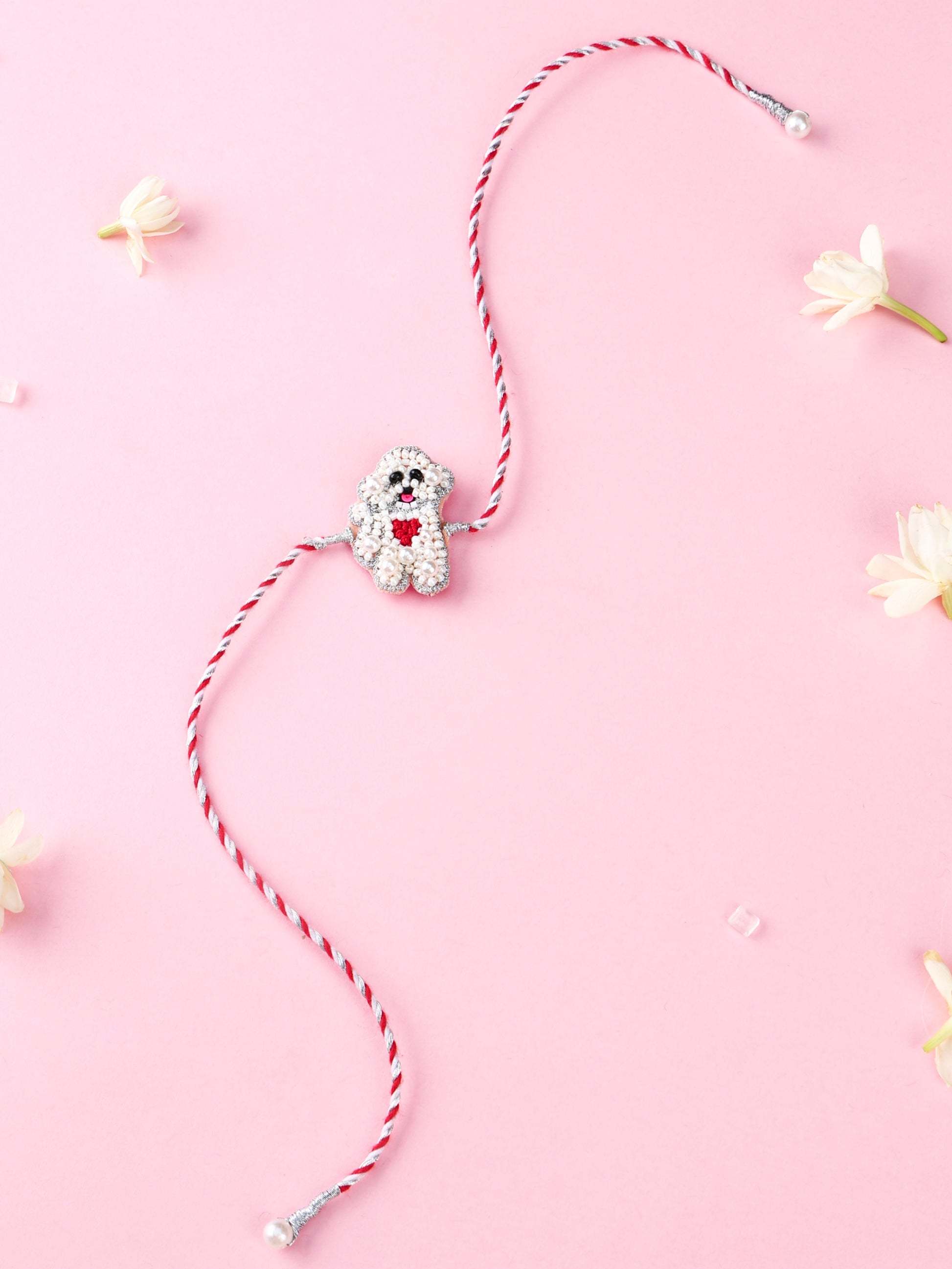 Handmade White Poodle Kids Rakhi for Raksha Bandhan gifting