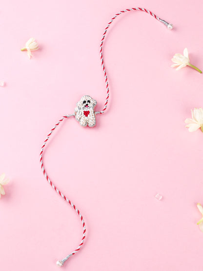 Handmade White Poodle Kids Rakhi for Raksha Bandhan gifting