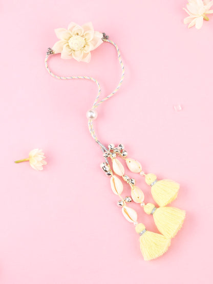 Floral Cowrie Yellow Lumba -  Lumba Rakhi for Bhabhi by Tonoto