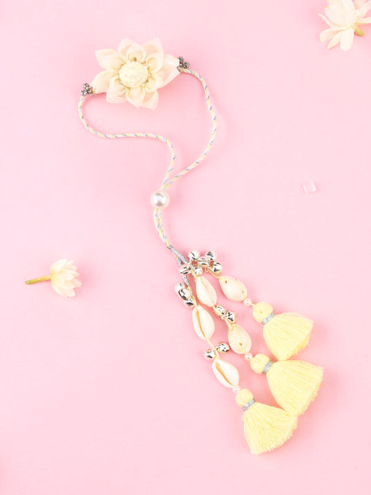 Floral Cowrie Yellow Lumba -  Lumba Rakhi for Bhabhi by Tonoto