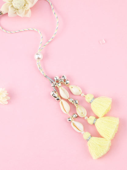 Floral Cowrie Yellow Lumba Rakhi