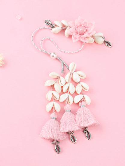 Handmade Floral Cowrie Shell Pink Lumba for Raksha Bandhan gifting