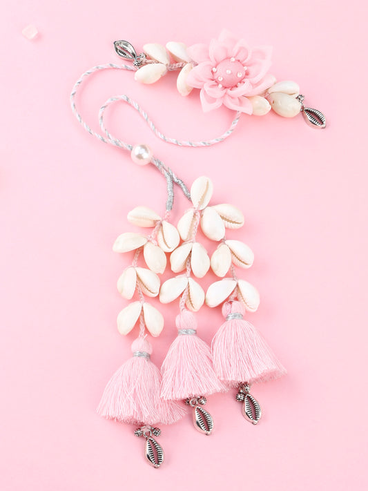Floral Cowrie Pink Lumba - Lumba Rakhi for Bhabhi by Tonoto