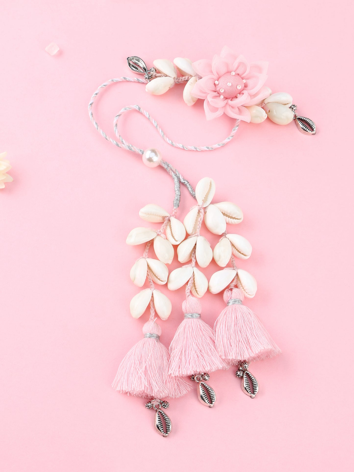 Floral Cowrie Pink Lumba Rakhi