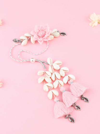 Floral Cowrie Pink Lumba Rakhi