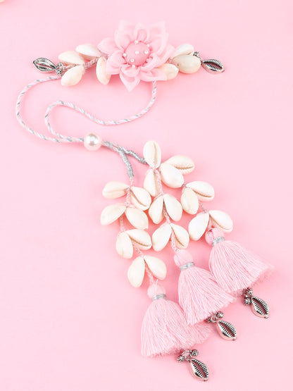 Handmade Floral Cowrie Pink Lumba for Raksha Bandhan gifting
