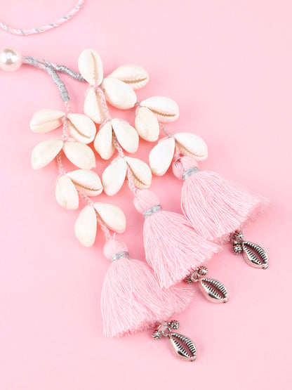 Handmade Floral Cowrie Pink Lumba for Raksha Bandhan gifting