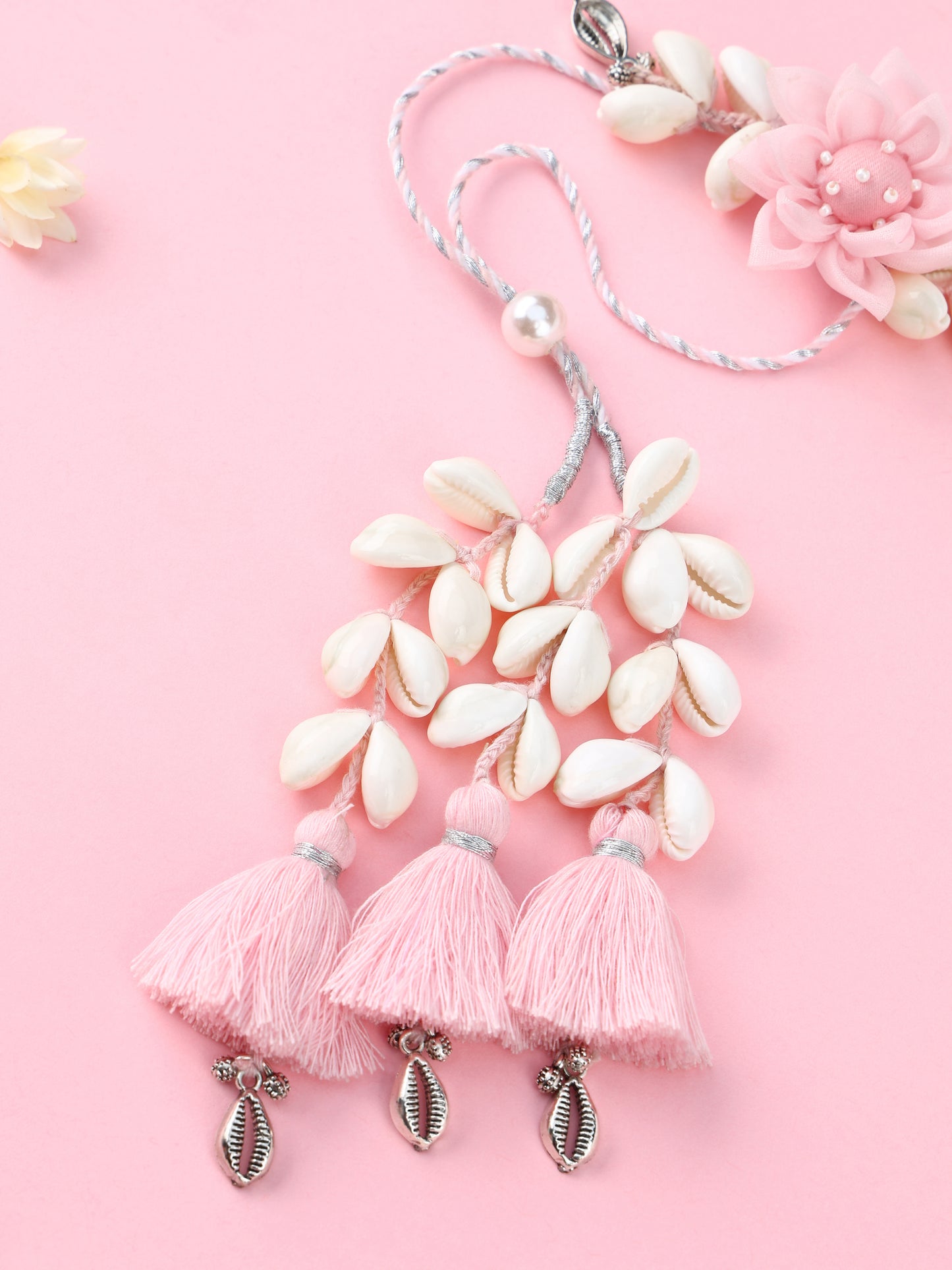 Floral Cowrie Pink Lumba Rakhi