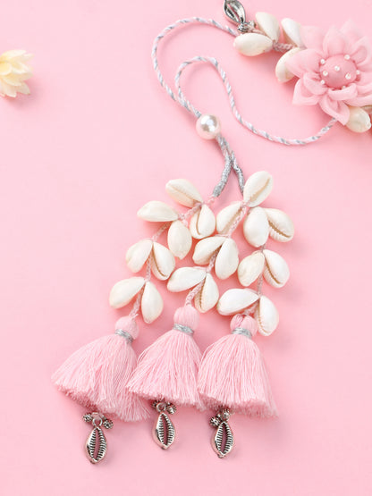 Floral Cowrie Pink Lumba Rakhi