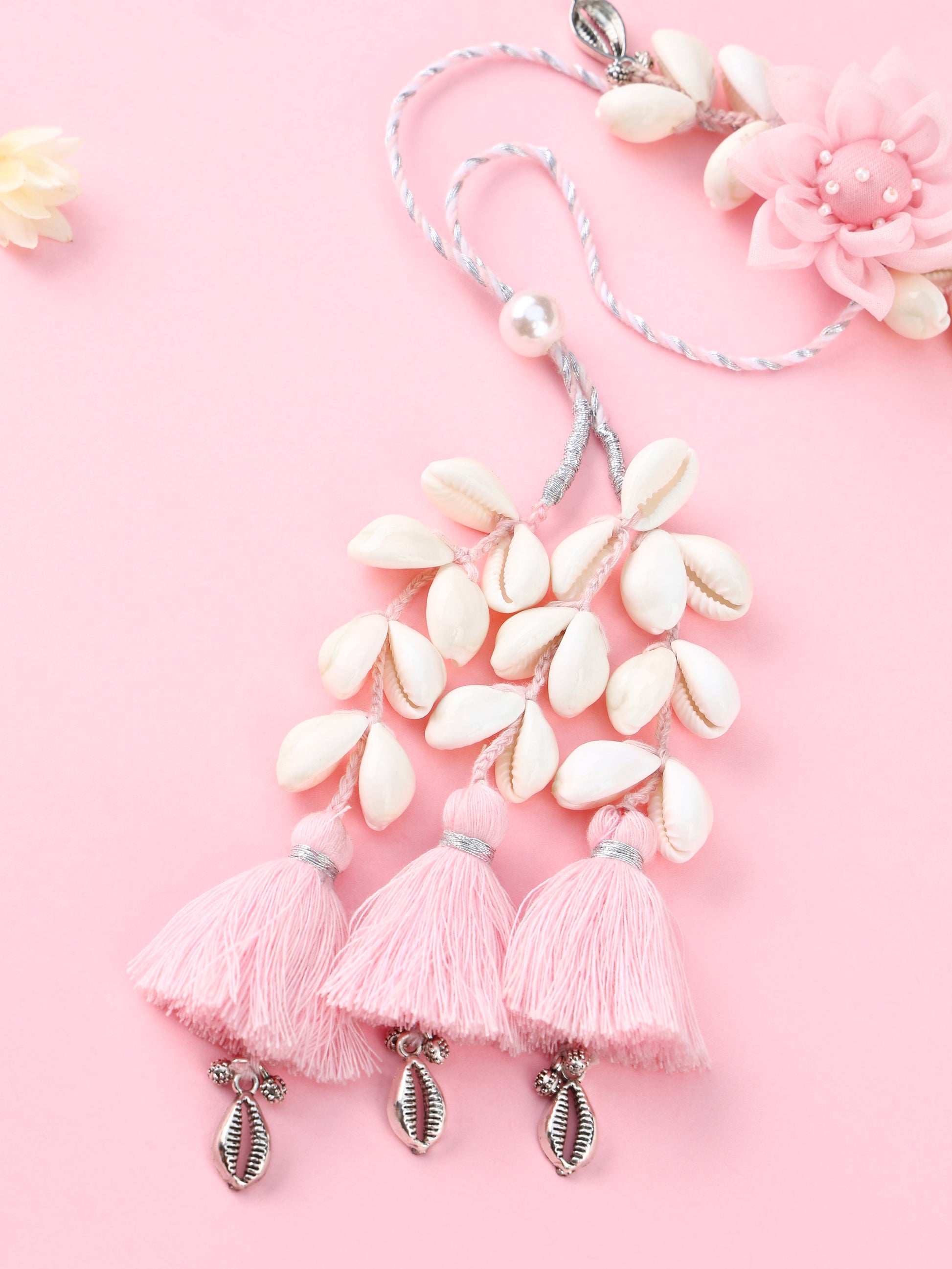 Handmade Floral Cowrie Pink Lumba for Raksha Bandhan gifting