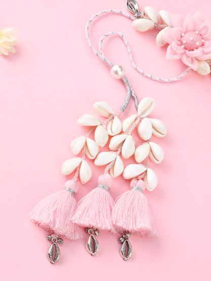 Handmade Floral Cowrie Pink Lumba for Raksha Bandhan gifting