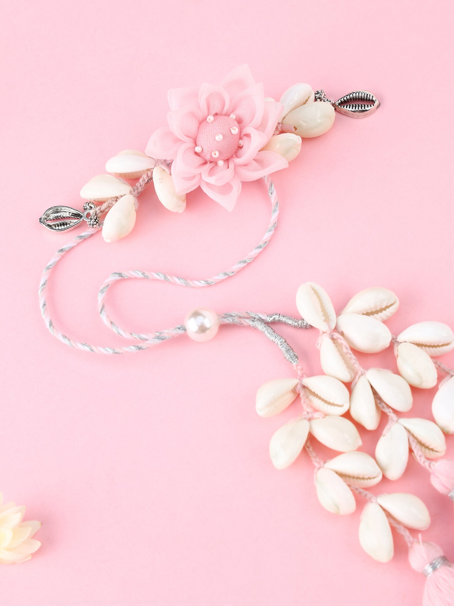 Floral Cowrie Pink Lumba Rakhi