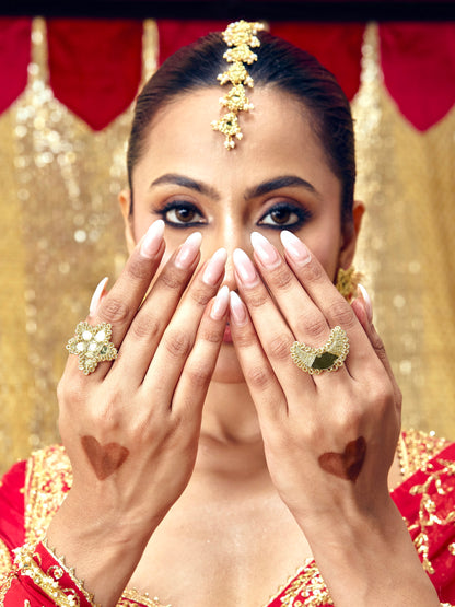 Jhilmil Earrings, Mangtikka, Pair of Bangles & Set of Rings - Gold