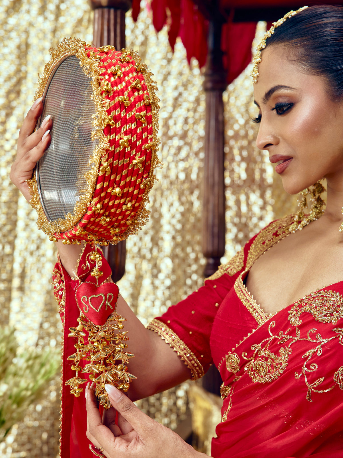 Kumkum Karwa Chauth Channi with Custom Initials - Red