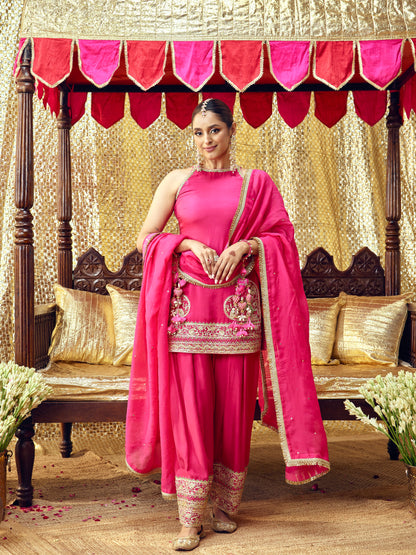 Tota Maina Farshi Salwar Set - Rani Pink