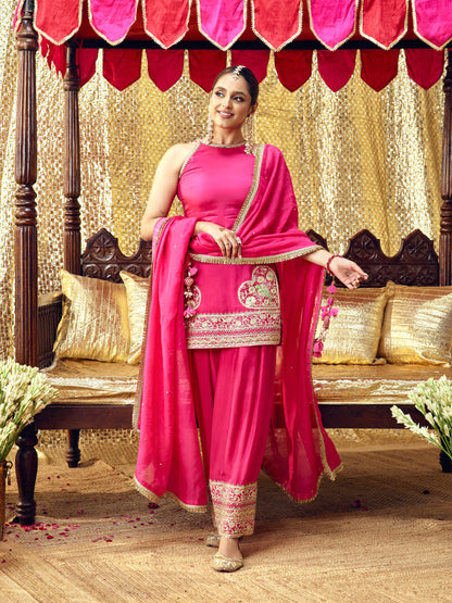 Tota Maina Farshi Salwar Set - Rani Pink