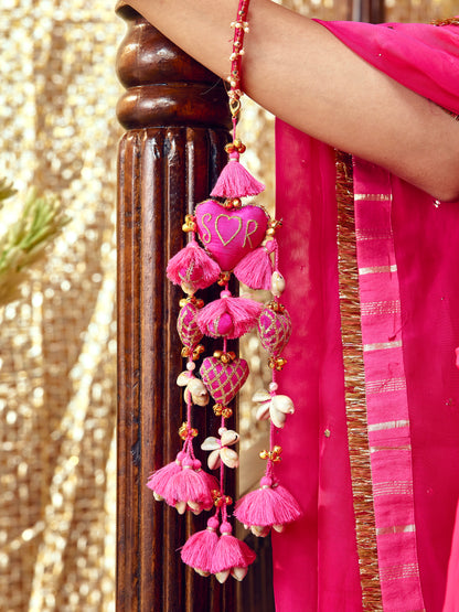 Custom Initial Rani Pink Bangle with Latkan (Single Hand)
