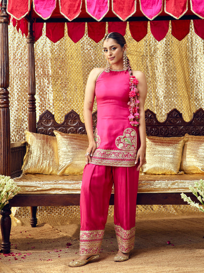 Tota Maina Farshi Salwar Set - Rani Pink
